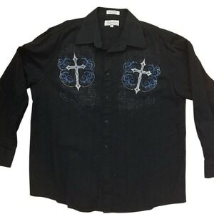 Vtg Y2K Eighty Eight‎ Shirt Mens Size XL Black Cross Embroidery Grunge Gothic